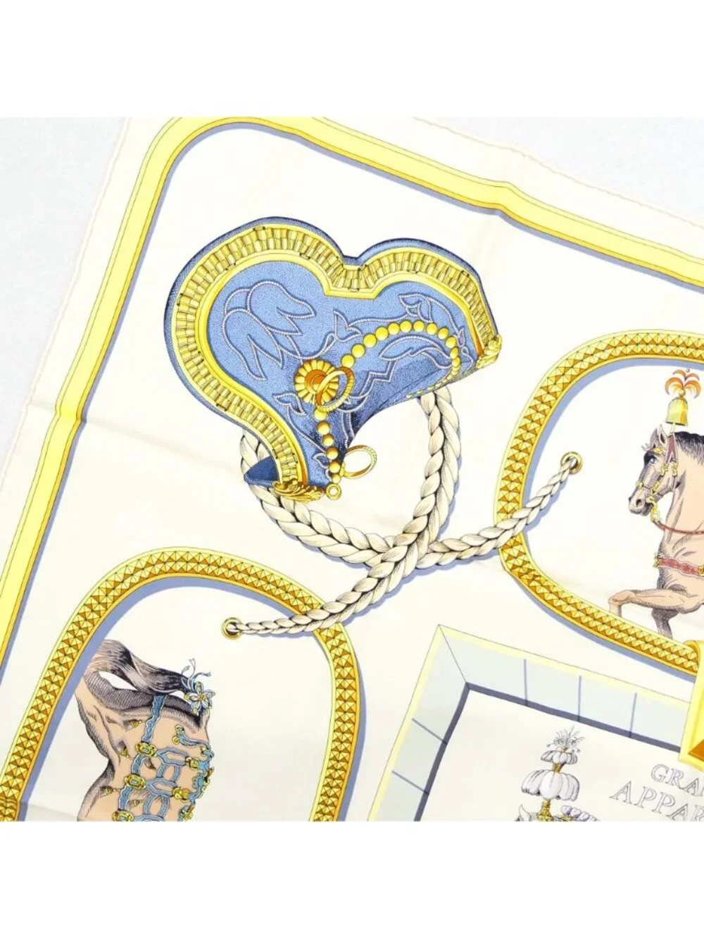 Hermes Carre 90 Grand Apala Cream Gold Multicolor Silk Scarf